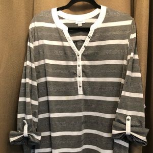 Avenue Grey shimmer stripe 3/4 sleeve